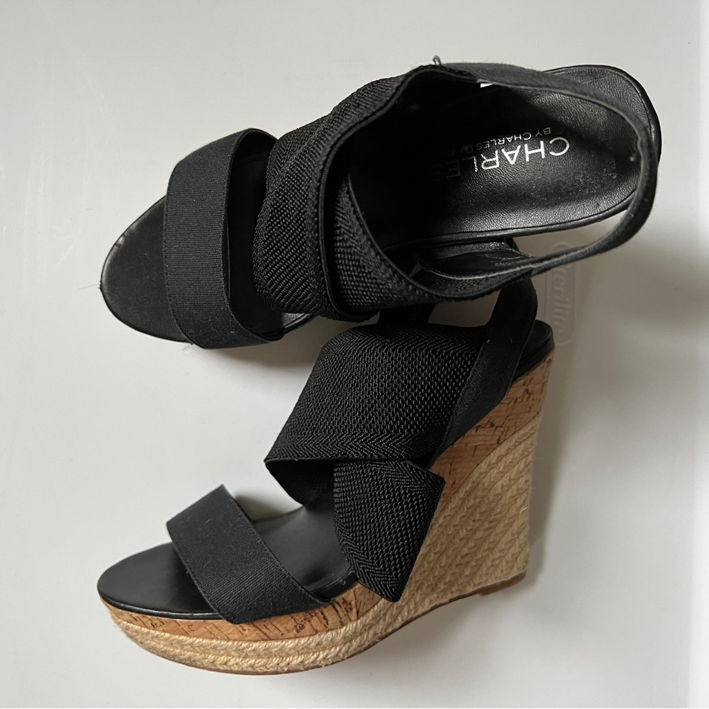 Charles David black espadrille wedges size 6